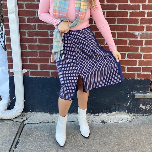 MADEWELL Women's Navy Blue & Paprika Print Silk Skirt Sz 6 - Picture 7 of 8